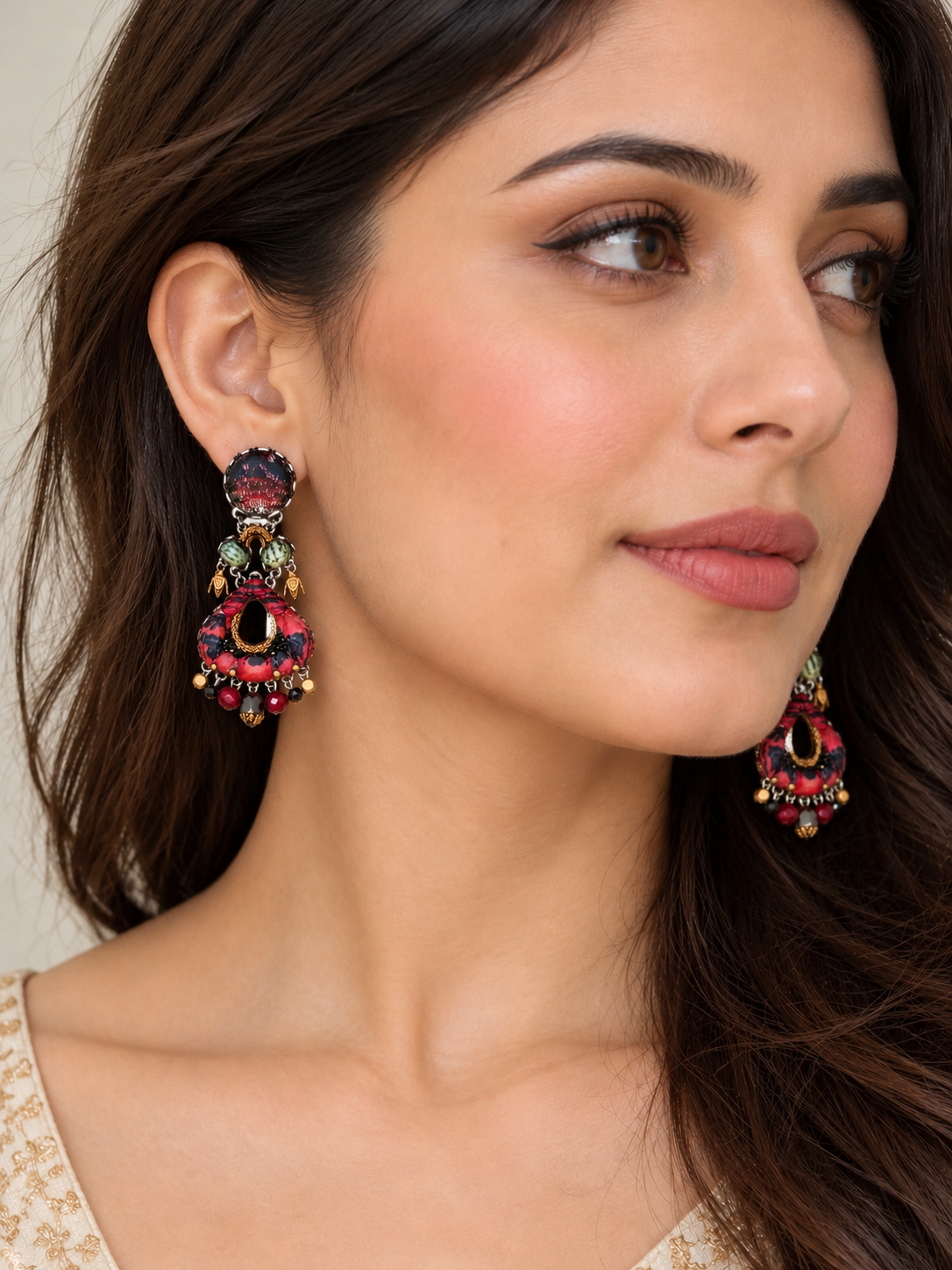 Red Staylish Earrings Oriental Hues Set, Prema
