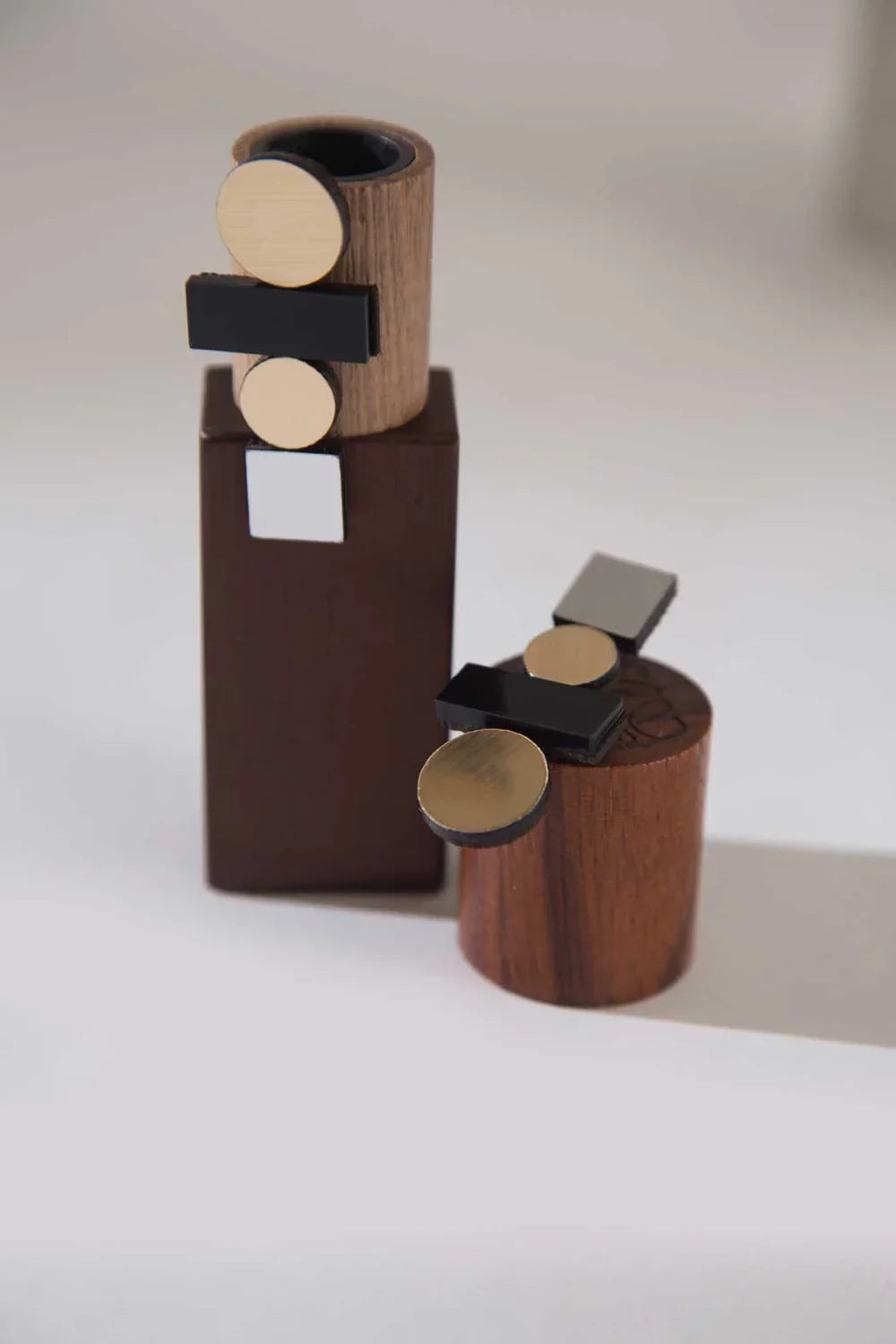 Iskin Sisters Bauhaus Earrings Large - BLACK, GOLD & SILVER