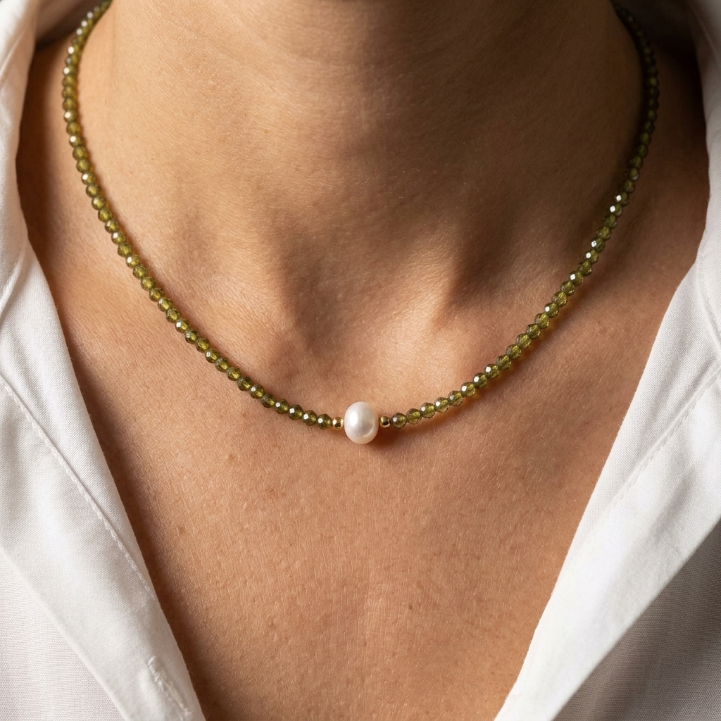 Set of Freshwater Pearl and Natural Peridot Necklace & Bracelet
