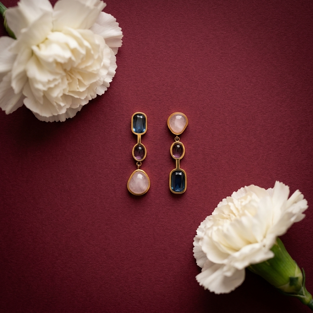 Trio Gemstone Drop Earrings