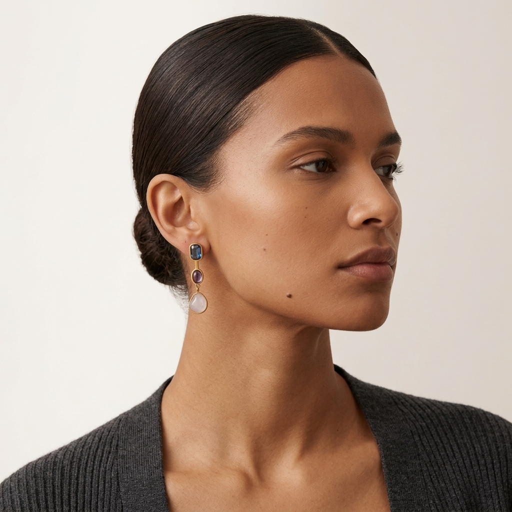 Trio Gemstone Drop Earrings