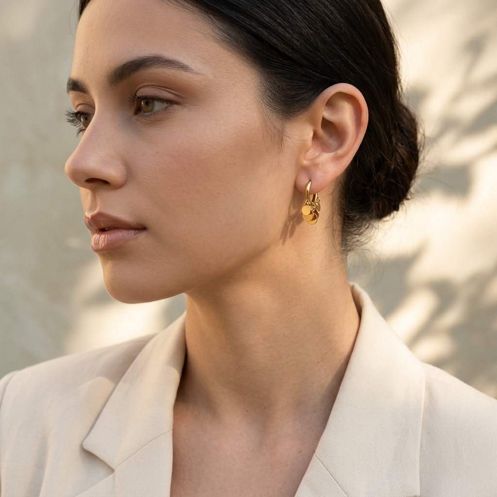 Golden Charm Disc Huggie Hoop Earrings