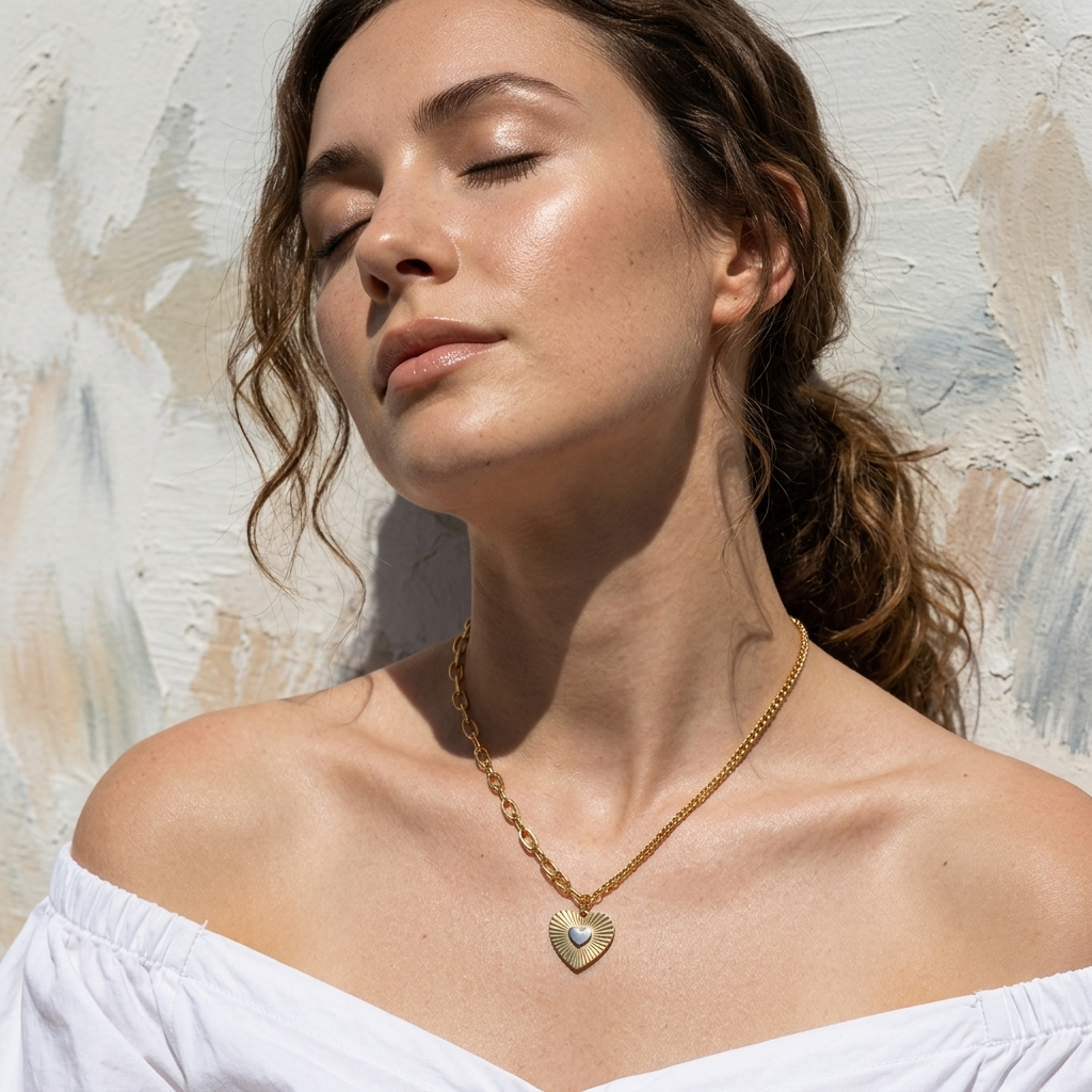 Two-Toned Heart Pendant Necklace - Gold