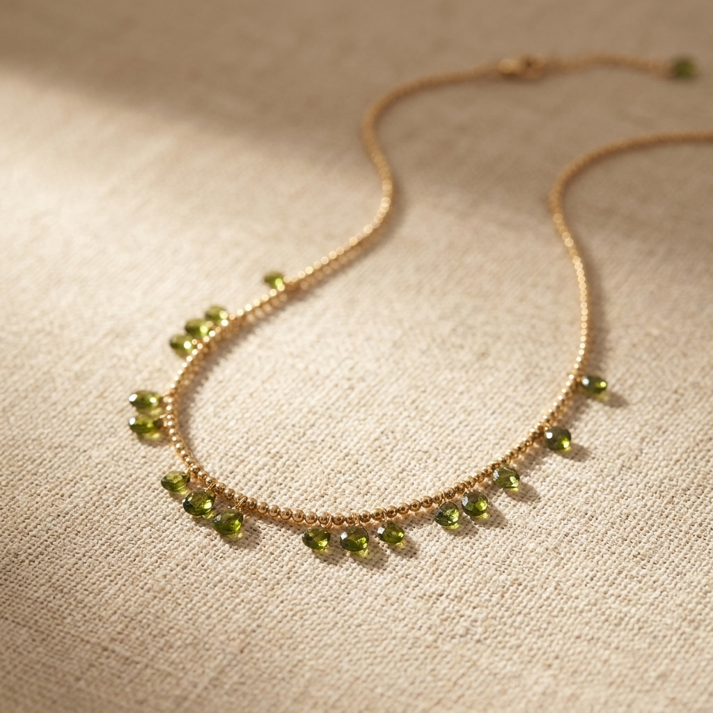 Golden Elegance Multi-Drop Necklace - Green Stones