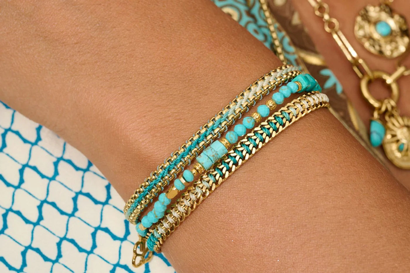 Bloom Gold & Turquoise Braided Bracelet
