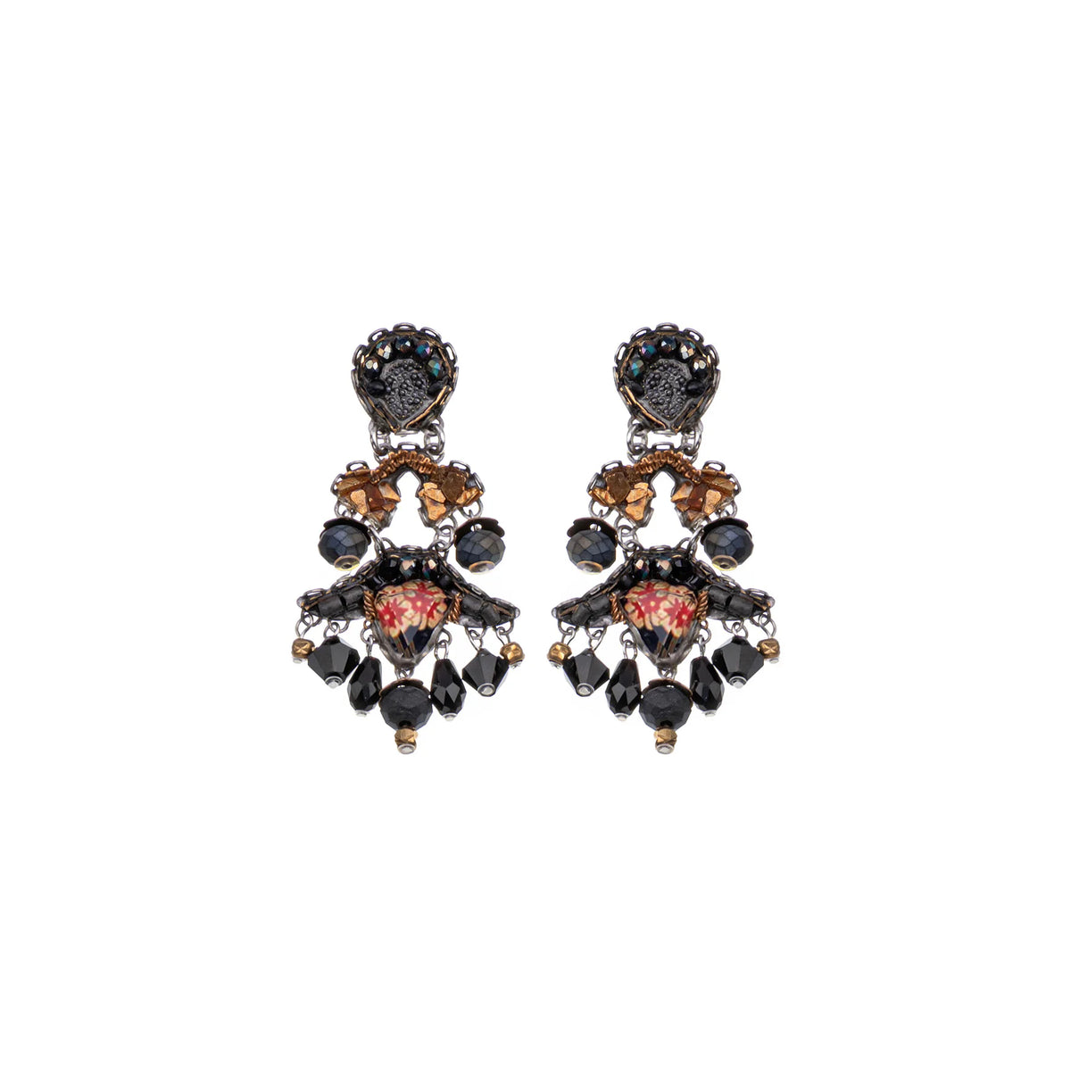 Obsidian Night Set, Beaded Earring, Sumi
