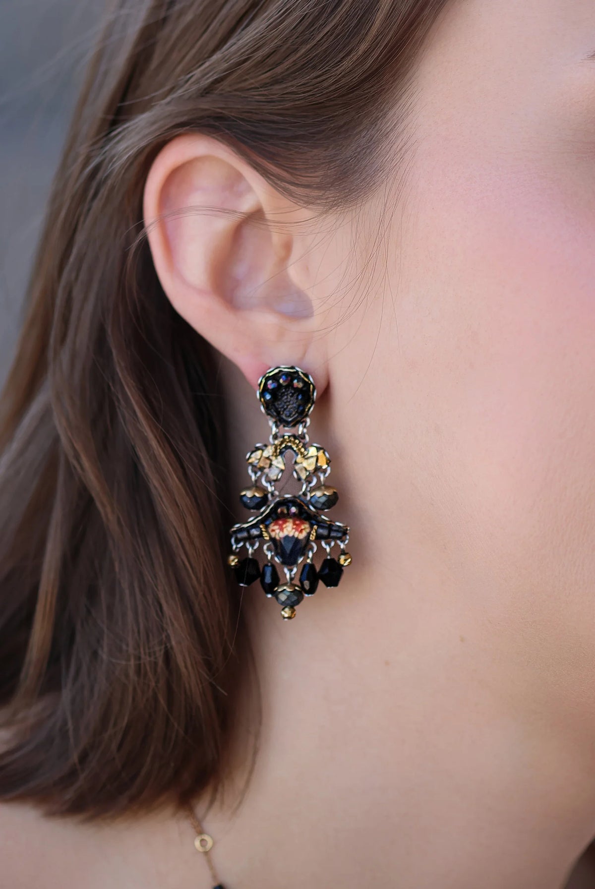 Obsidian Night Set, Beaded Earring, Sumi