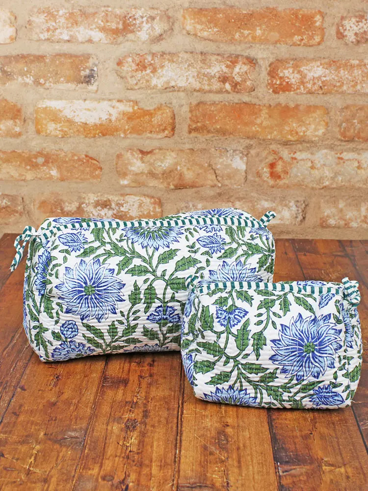 Suzie Blue - Set of 2 Quilted Wash Bags