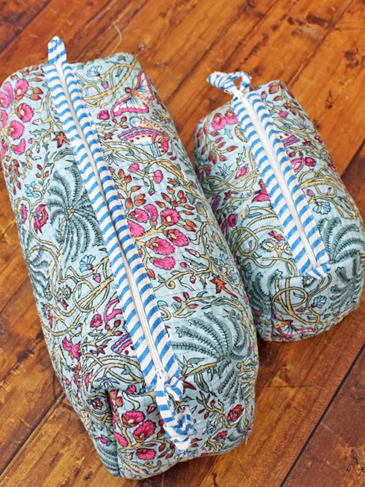 Suzie Blue - Set of 2 Quilted Wash Bags