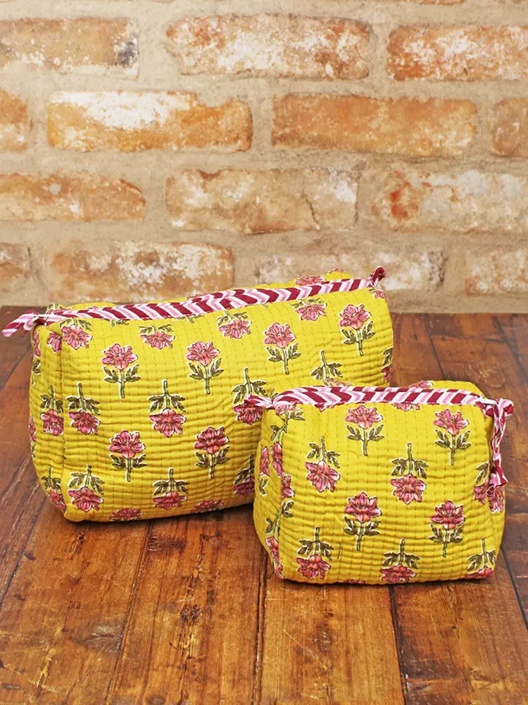 Suzie Blue - Set of 2 Quilted Wash Bags