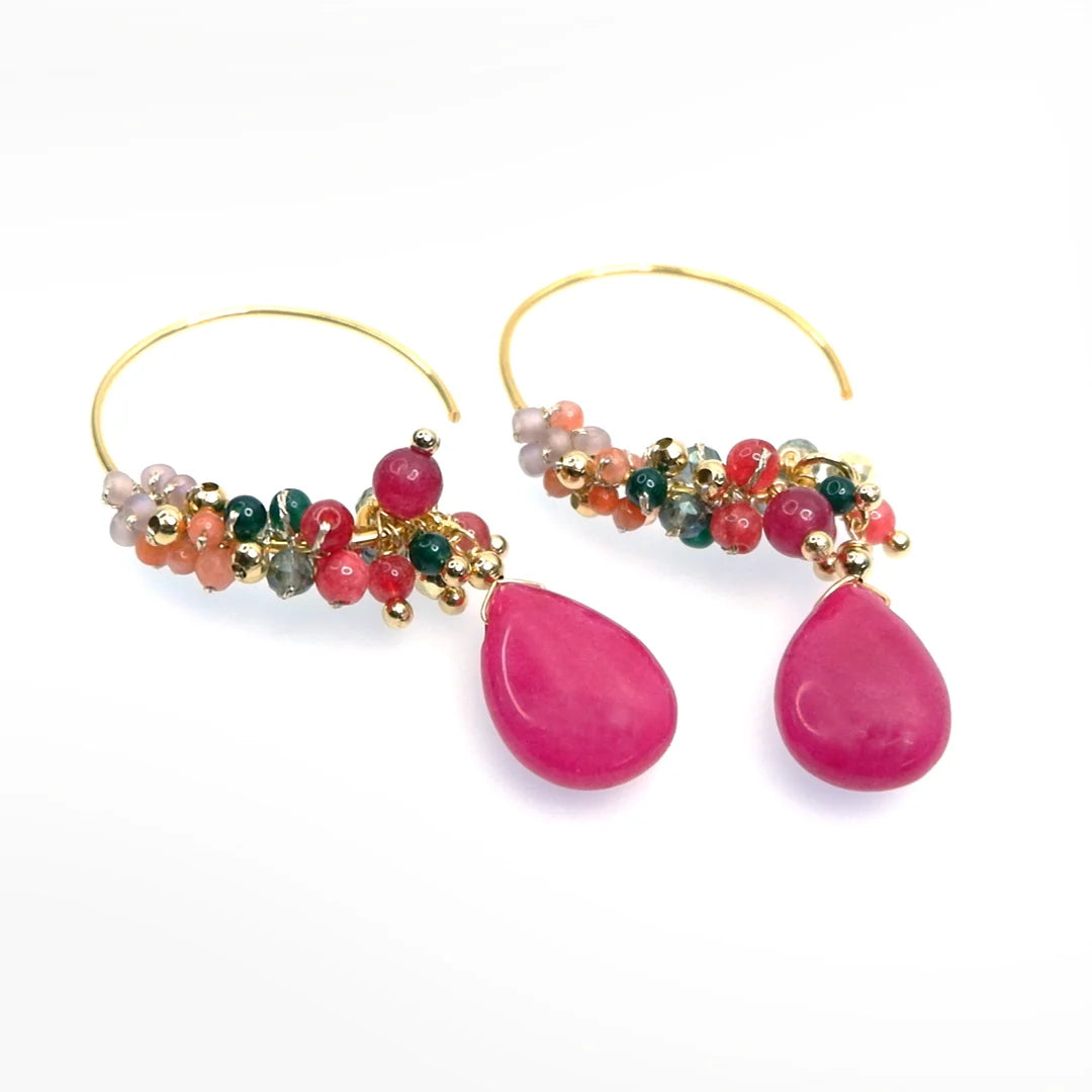 Handcrafted Gemstone & Crystal – 18K Gold-Plated Earrings