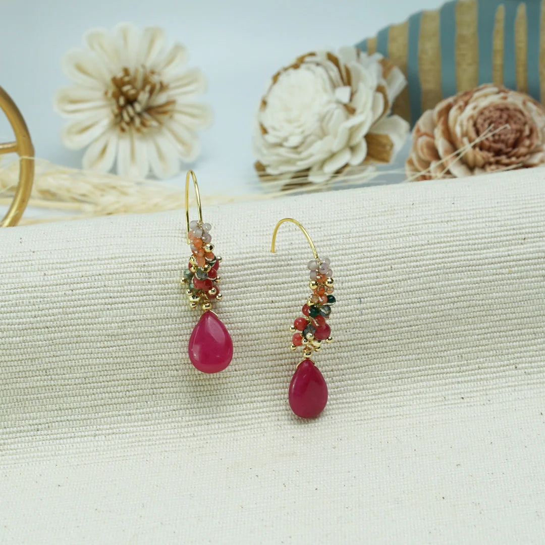 Handcrafted Gemstone & Crystal – 18K Gold-Plated Earrings