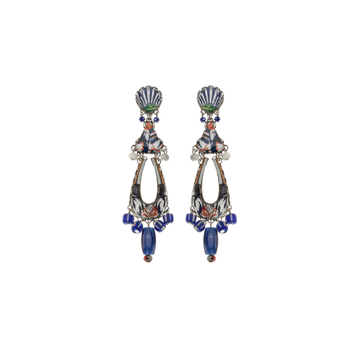 Blue Domes Set, Long Blue Glass Earrings, Athena