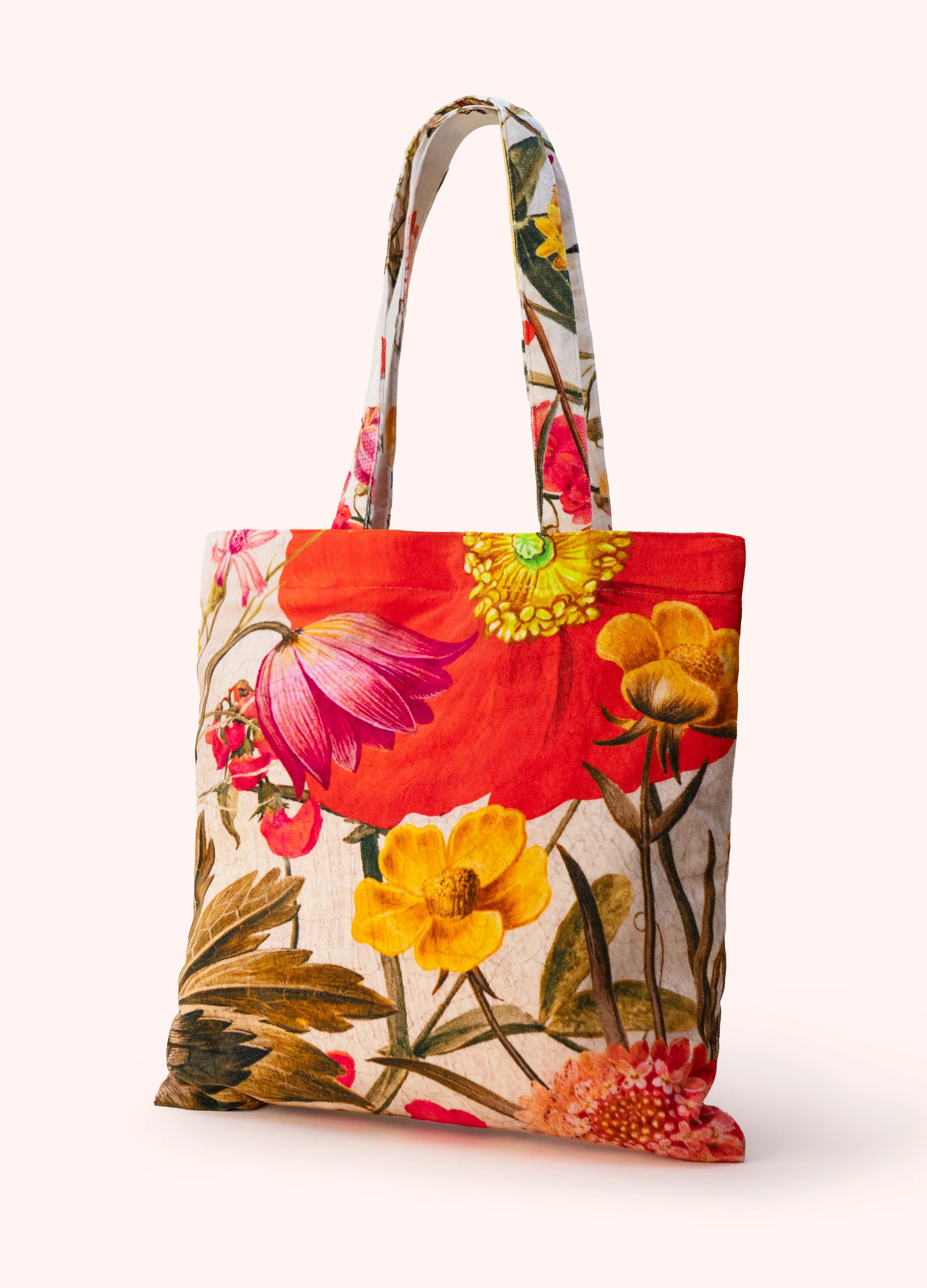Velvet Tote Bag - Fine Flowers in Cream