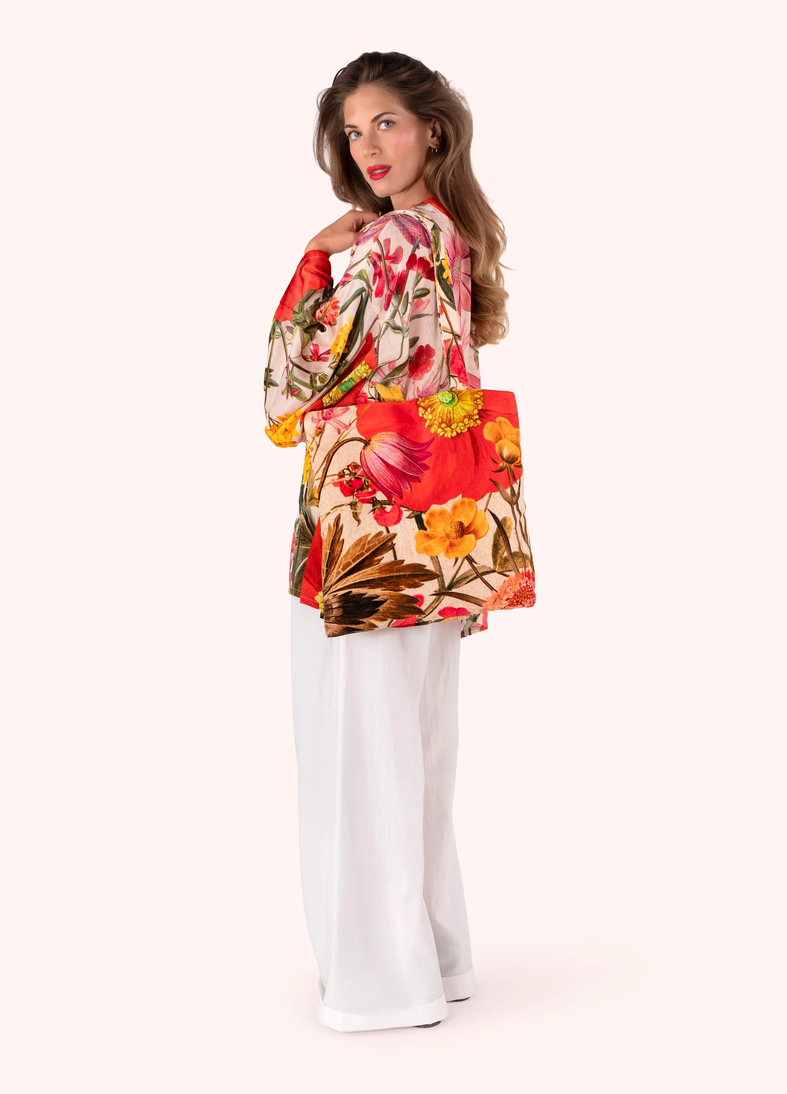 Velvet Tote Bag - Fine Flowers in Cream