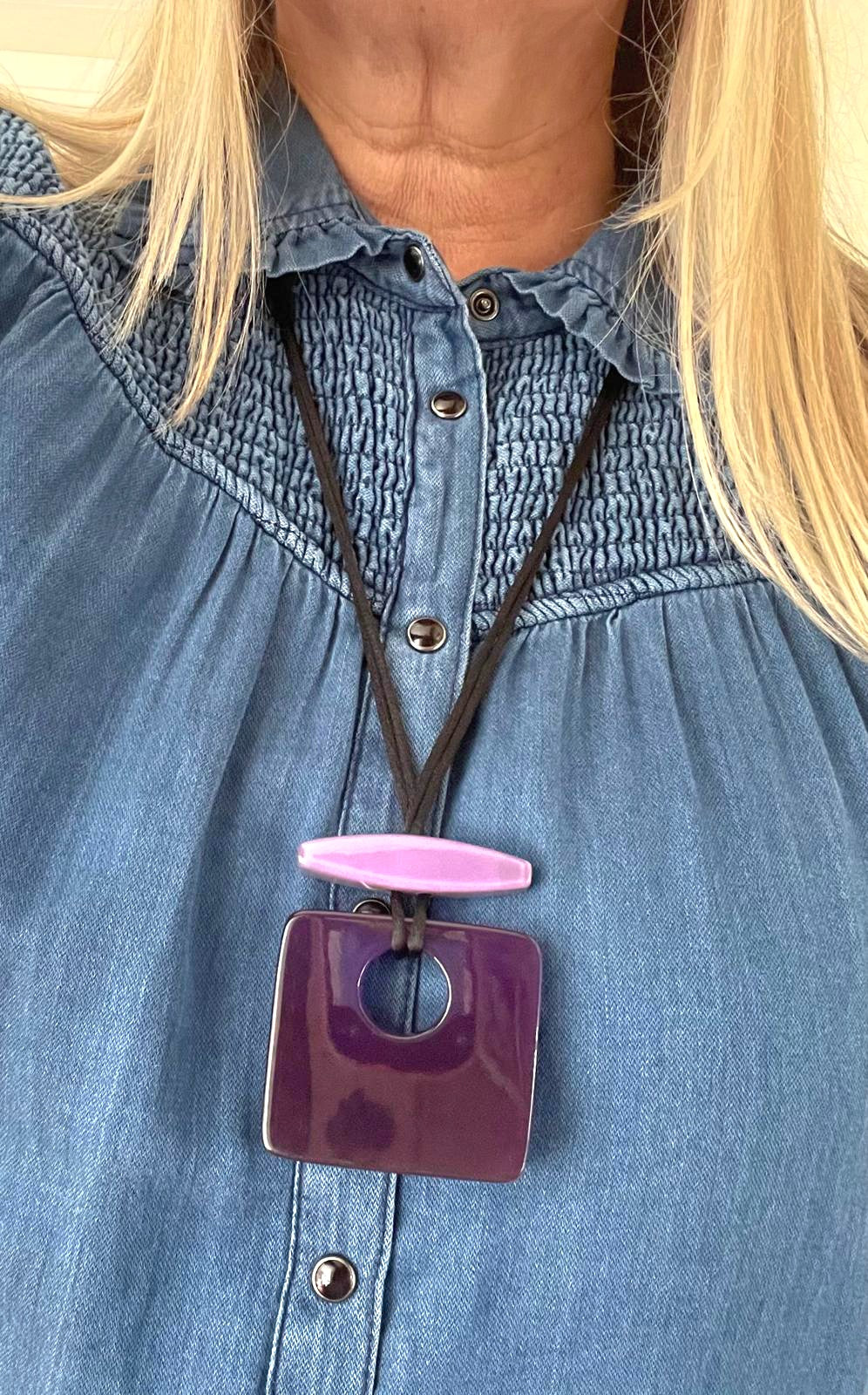 Adjustable Cord - Square Colourful Statement Pendant