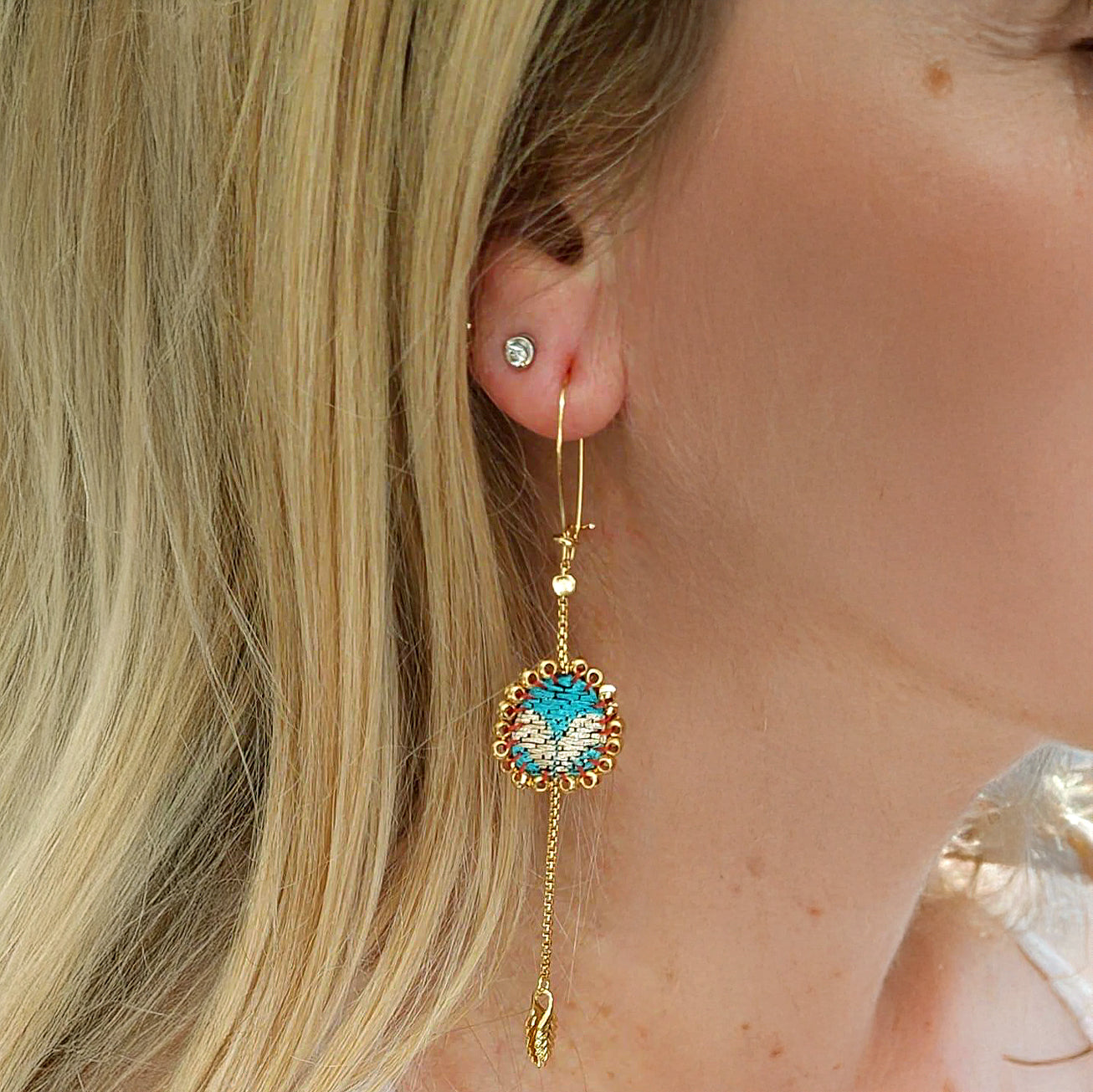 Turquoise Long Earrings Queen of Sheba Set, Saffron
