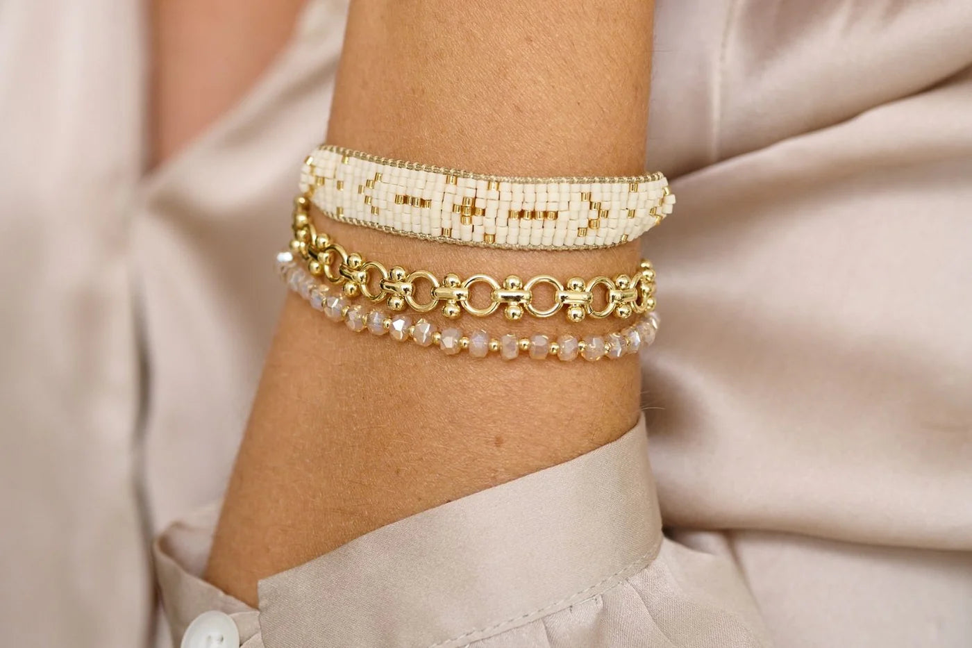 Prunus Champagne & Gold Crystal Stretch Bracelet