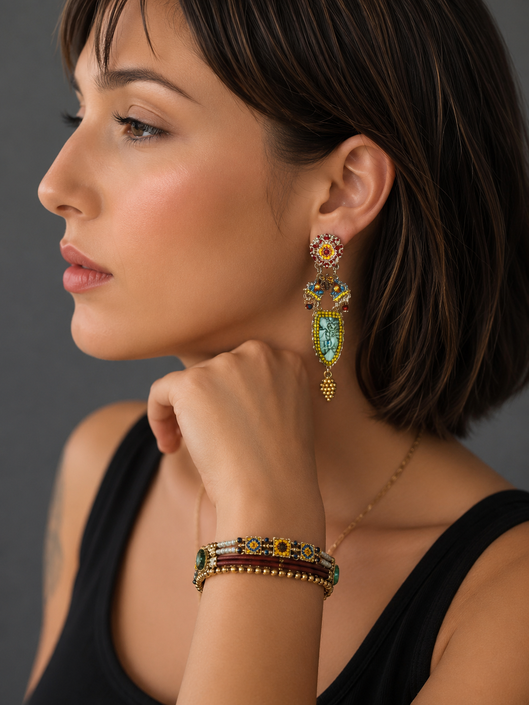 Vintage Gold Set,Statement Bracelet, Rawda