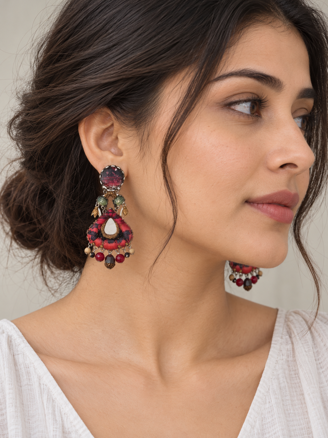 Red Staylish Earrings Oriental Hues Set, Prema