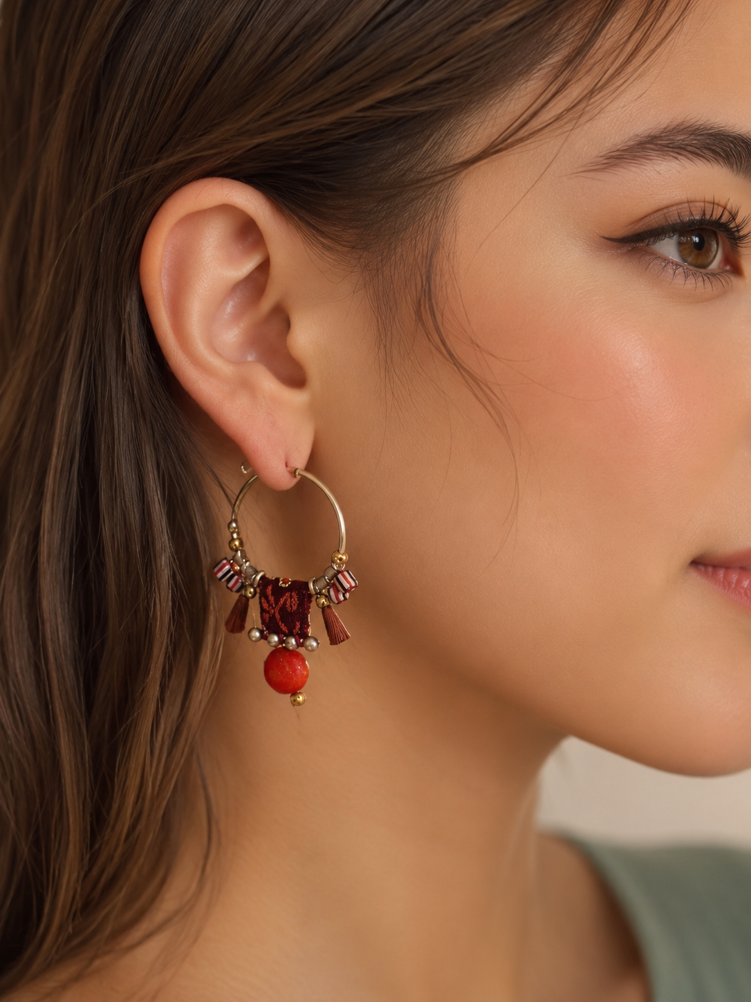 Crimson Fire Set, Beaded Hoop Earrings, Homa