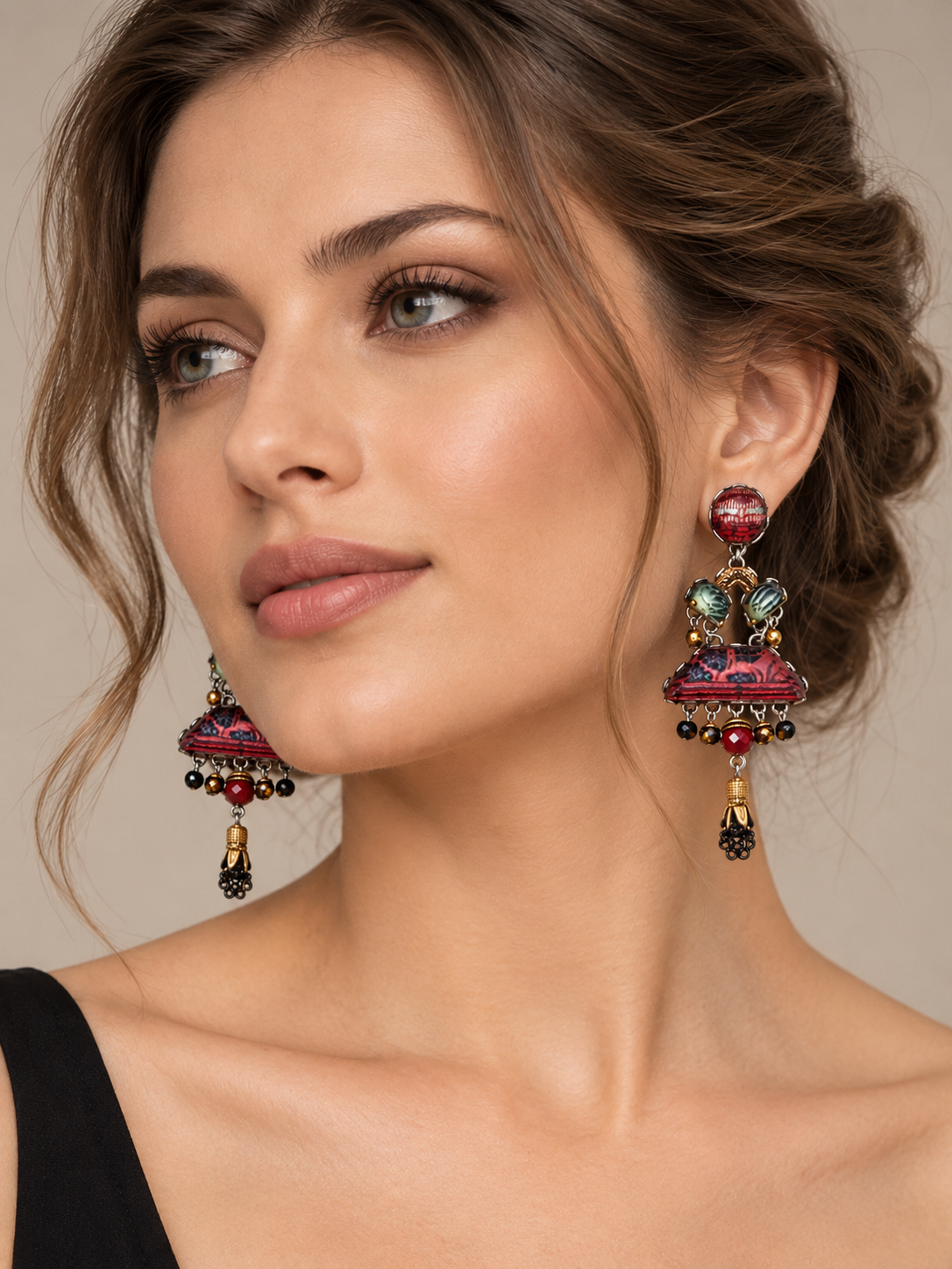 Red Chic Earrings Oriental Hues Set, Felicity