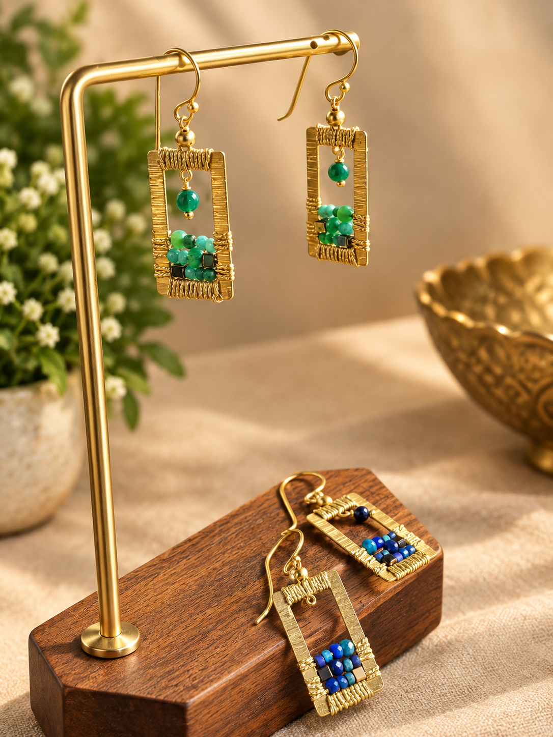 Handcrafted Gemstone & Crystal – 18K Gold-Plated Earrings