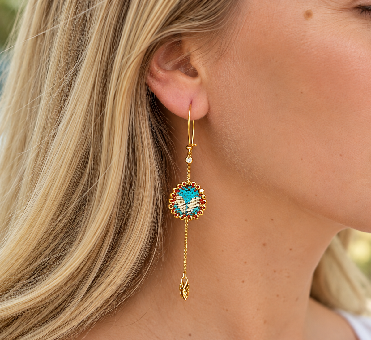 Turquoise Long Earrings Queen of Sheba Set, Saffron