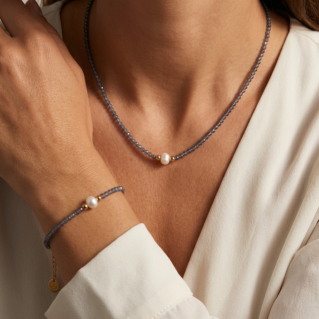 Set of Freshwater Pearl and Natural Peridot Necklace & Bracelet