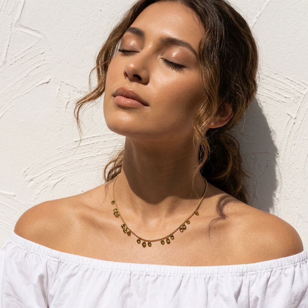 Golden Elegance Multi-Drop Necklace - Green Stones