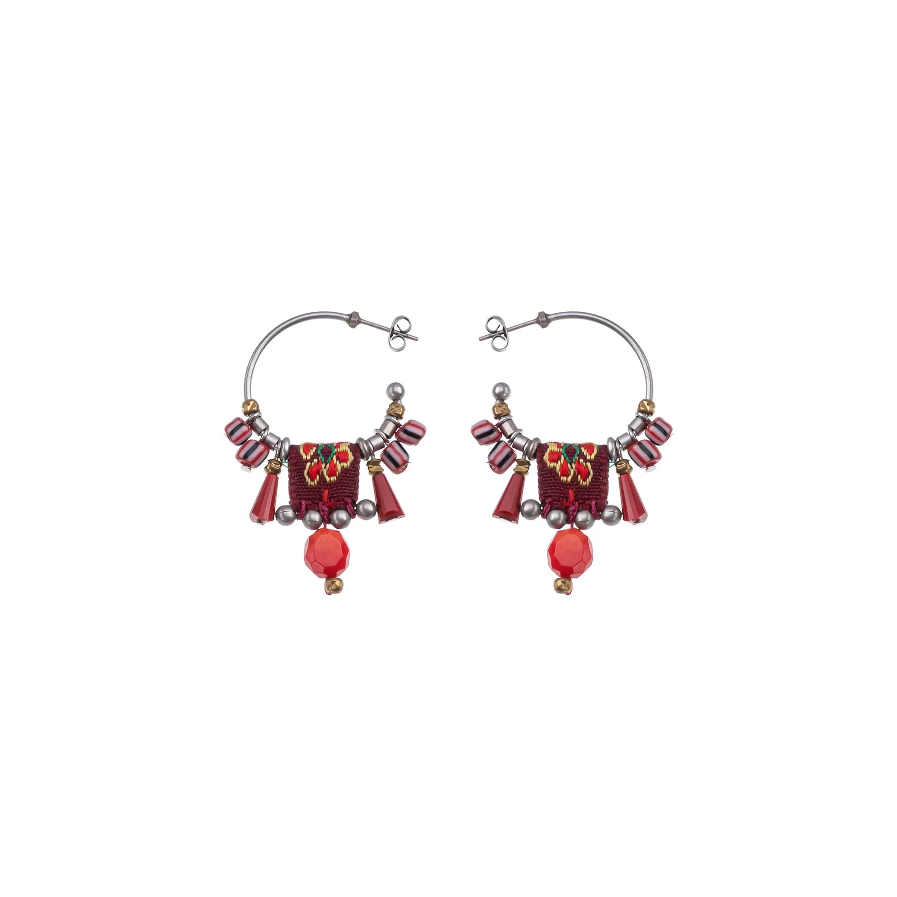 Crimson Fire Set, Beaded Hoop Earrings, Homa