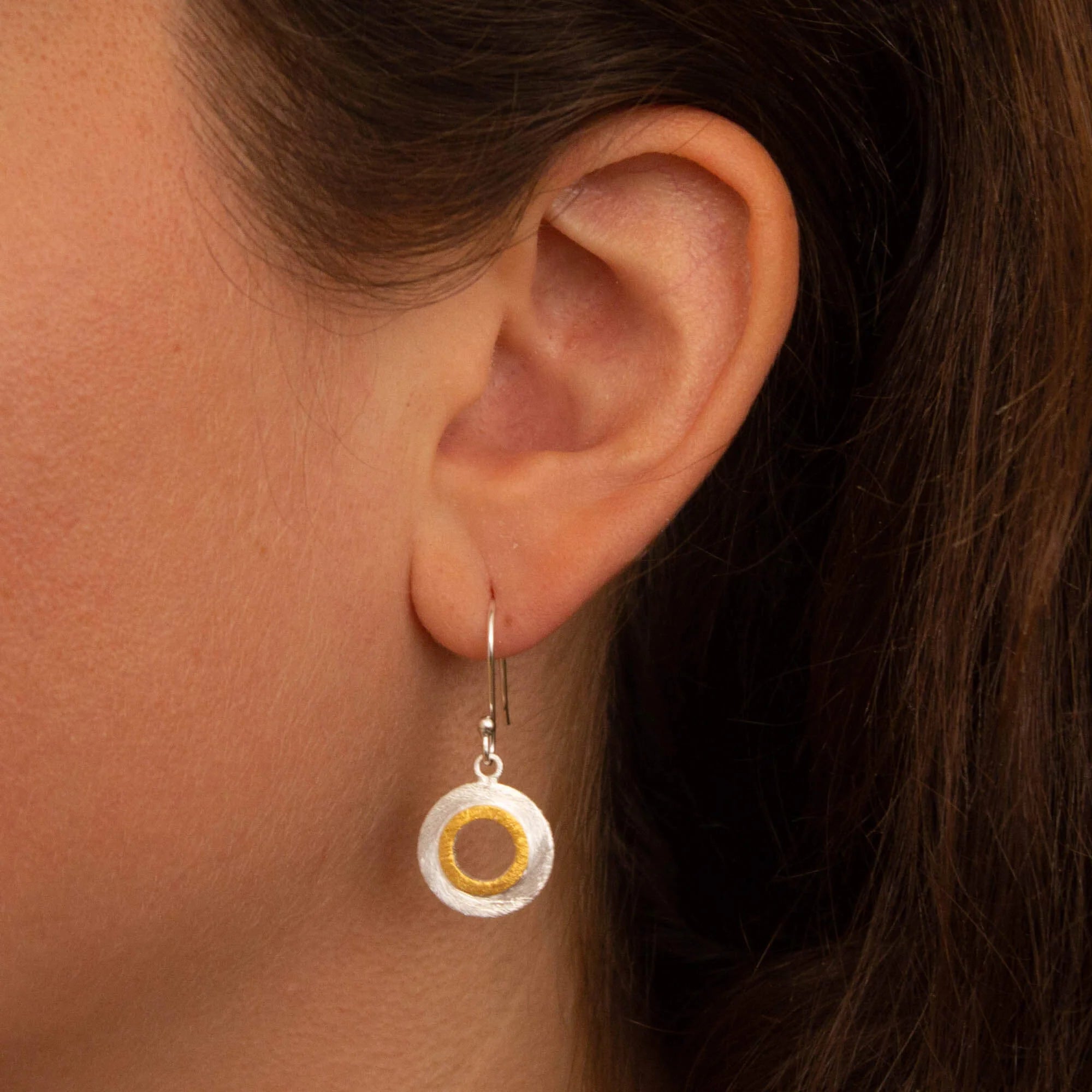 Mixed Metals Brushed Circle Earrings