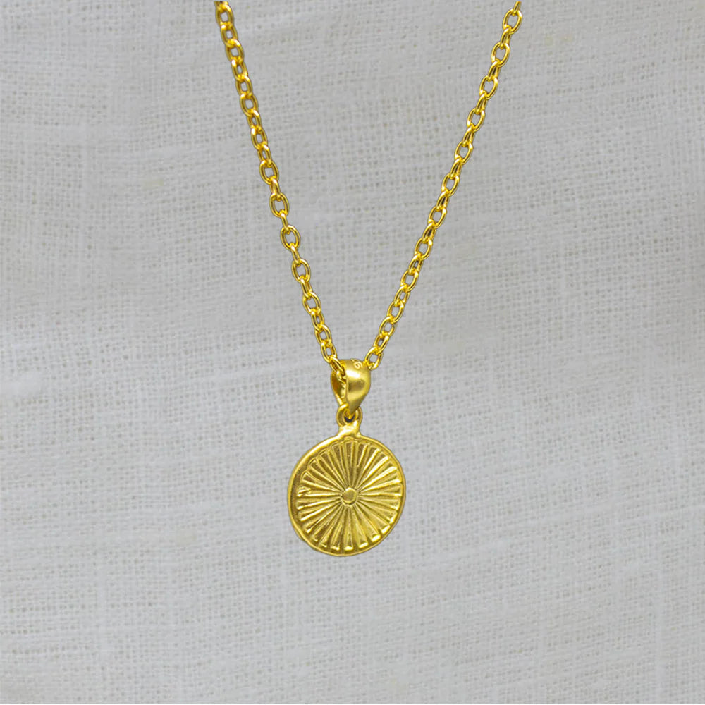 Gold Textured Disc Pendant Necklace