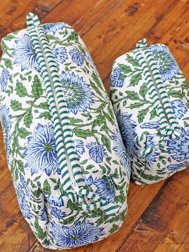 Suzie Blue - Set of 2 Quilted Wash Bags