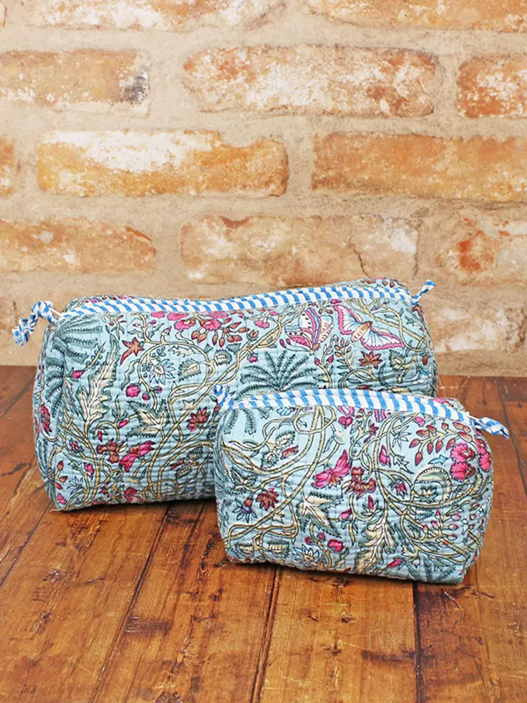 Suzie Blue - Set of 2 Quilted Wash Bags