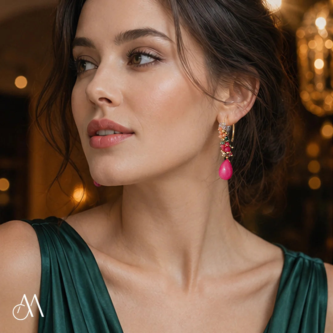 Handcrafted Gemstone & Crystal – 18K Gold-Plated Earrings