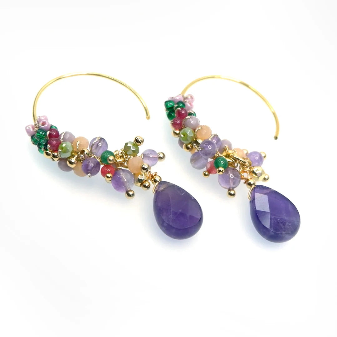 Handcrafted Gemstone & Crystal – 18K Gold-Plated Earrings