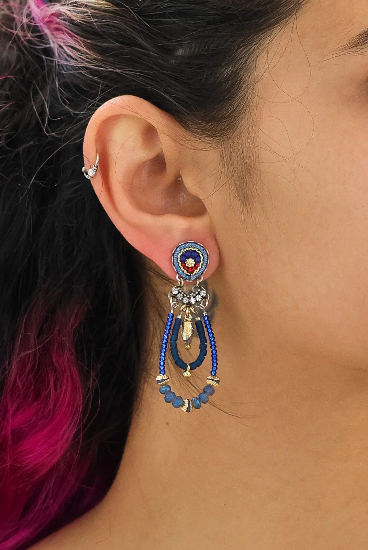 Blue Beaded Chike Earrings