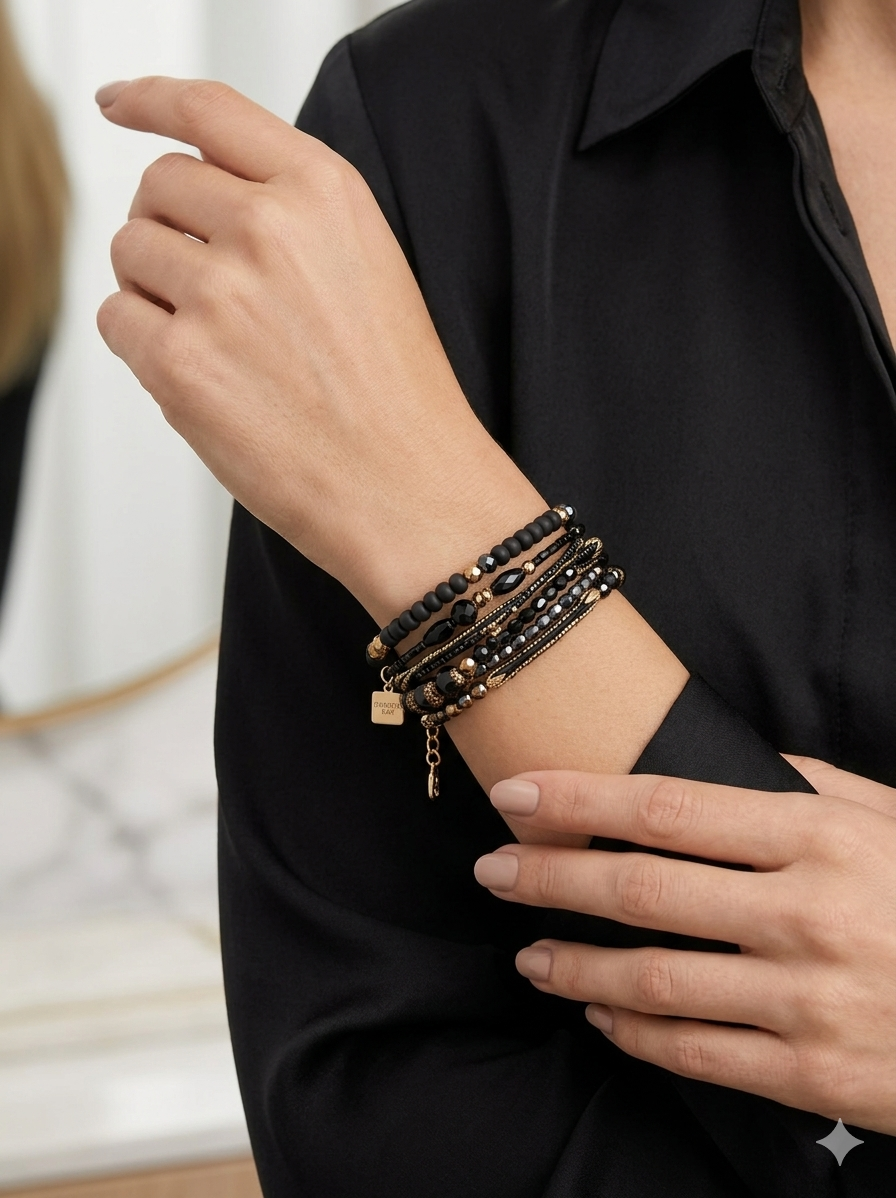 Black - Gold Beaded Nayara Bracelet