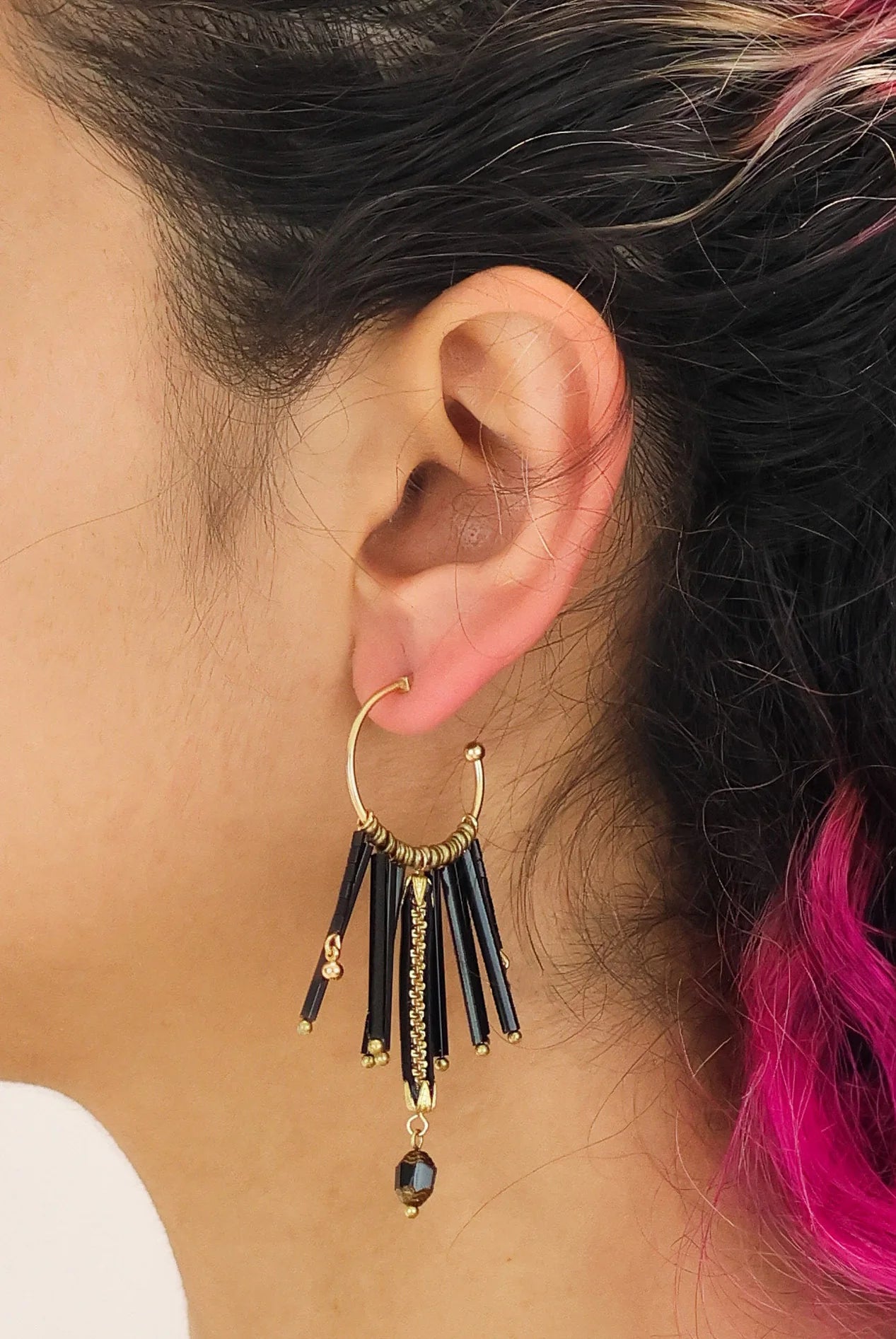 Black Hoop Asha Earrings