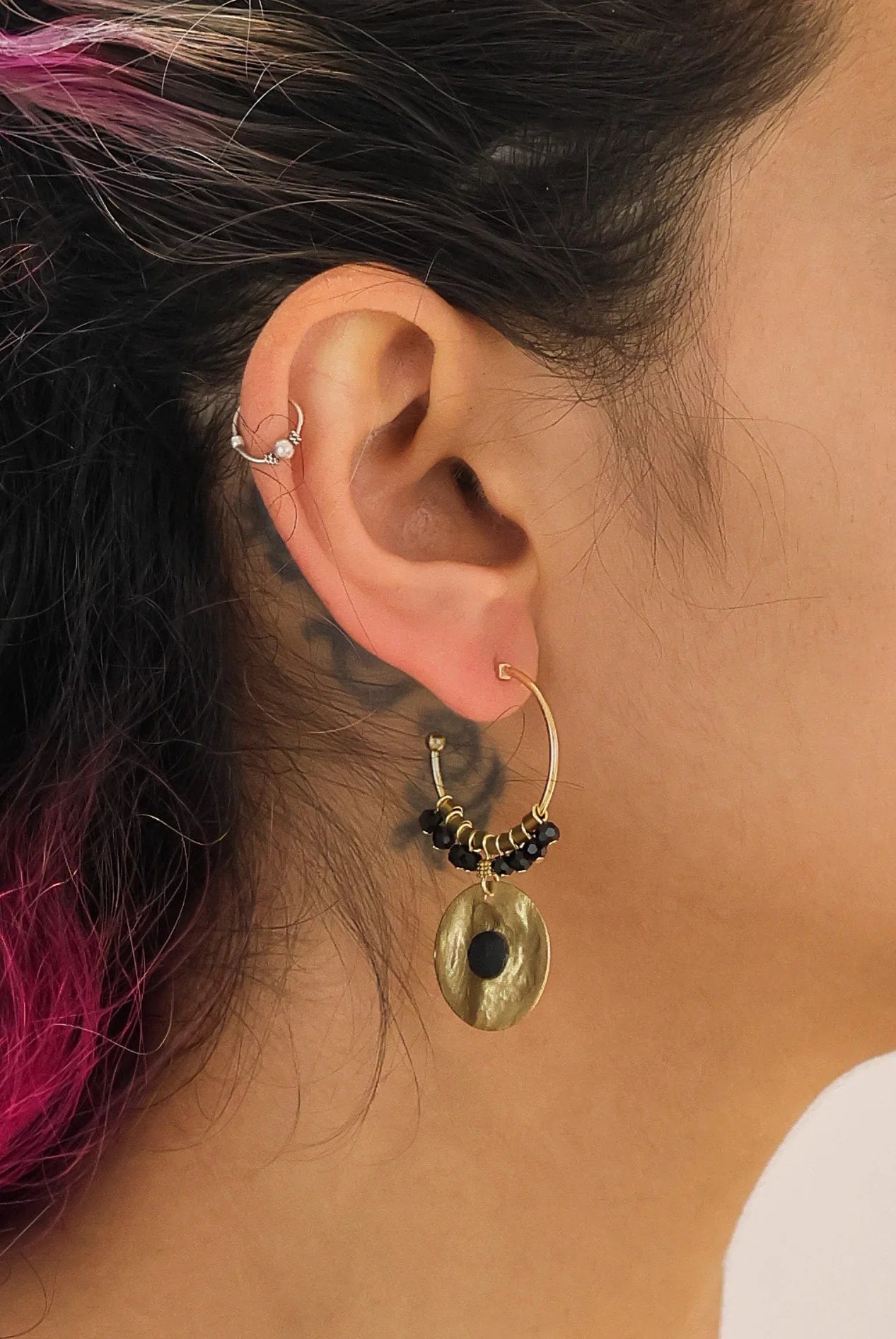 Black - Gold Hoop Orin Earrings