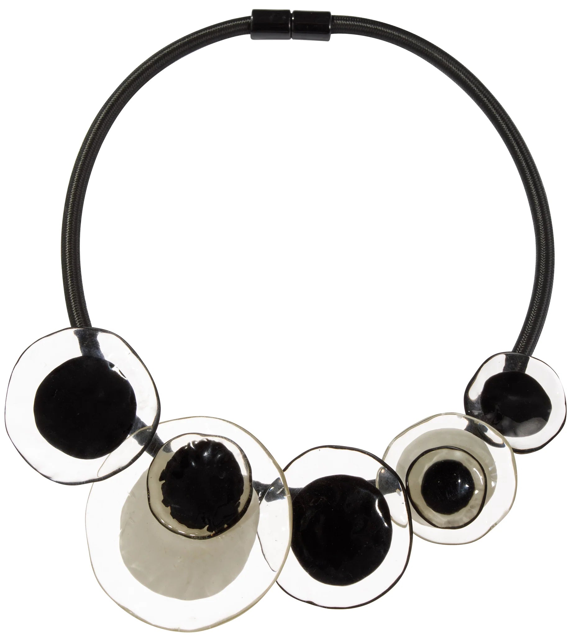 Prue By Zsiska - Magnetic Closure - 5 Bead Necklace - Flora Black & White
