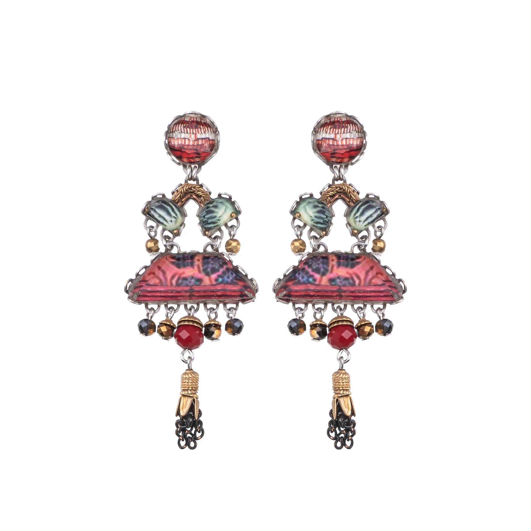 Red Chic Earrings Oriental Hues Set, Felicity
