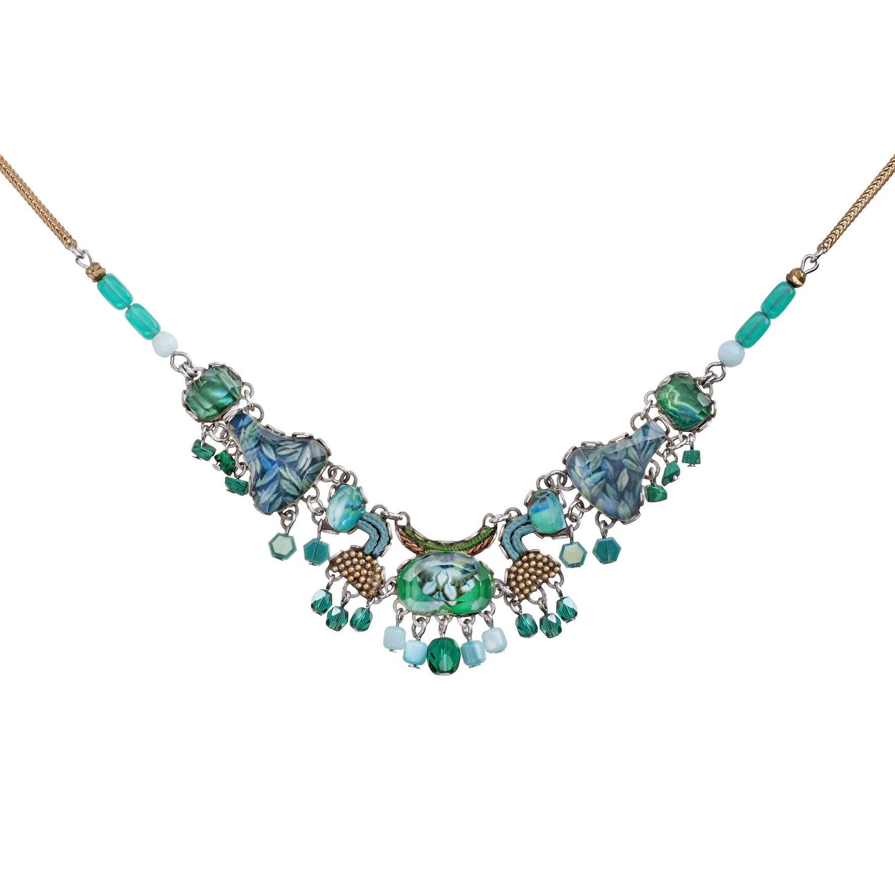 Green Handcrafted Necklace Meadow Set, Silas