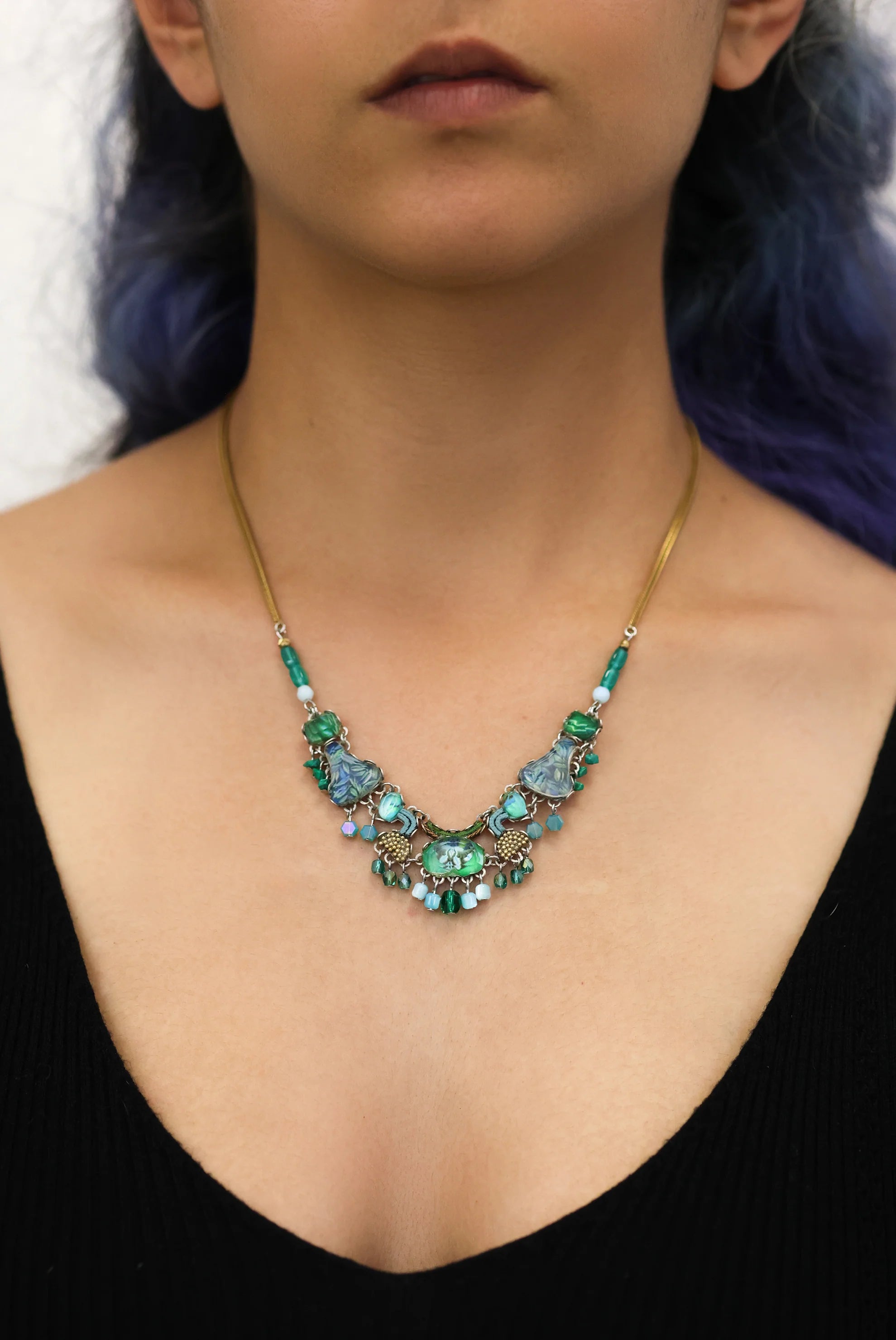 Green Handcrafted Necklace Meadow Set, Silas