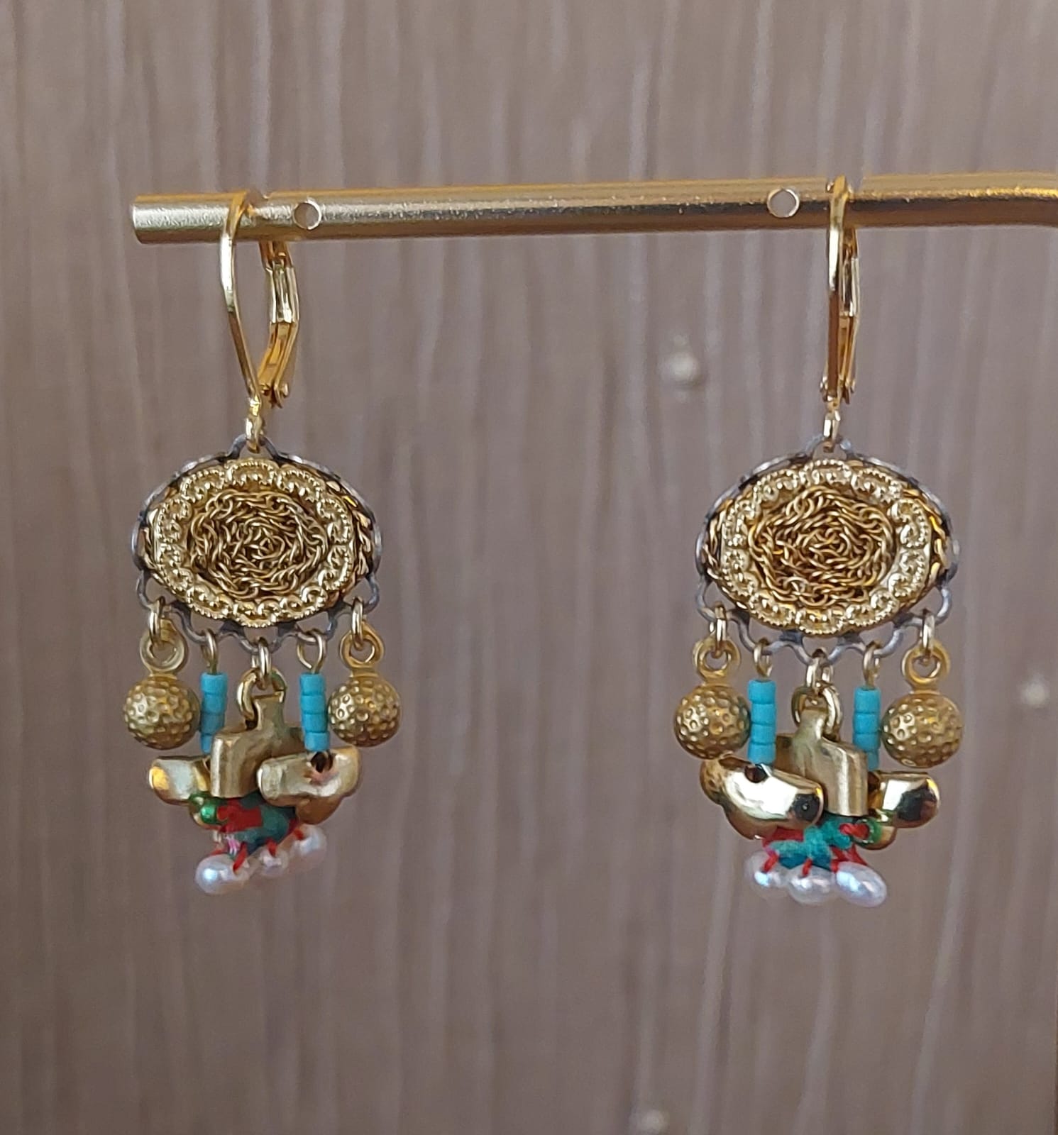 Gold Bohemian Hook Earrings Queen of Sheba Set, Seraphina