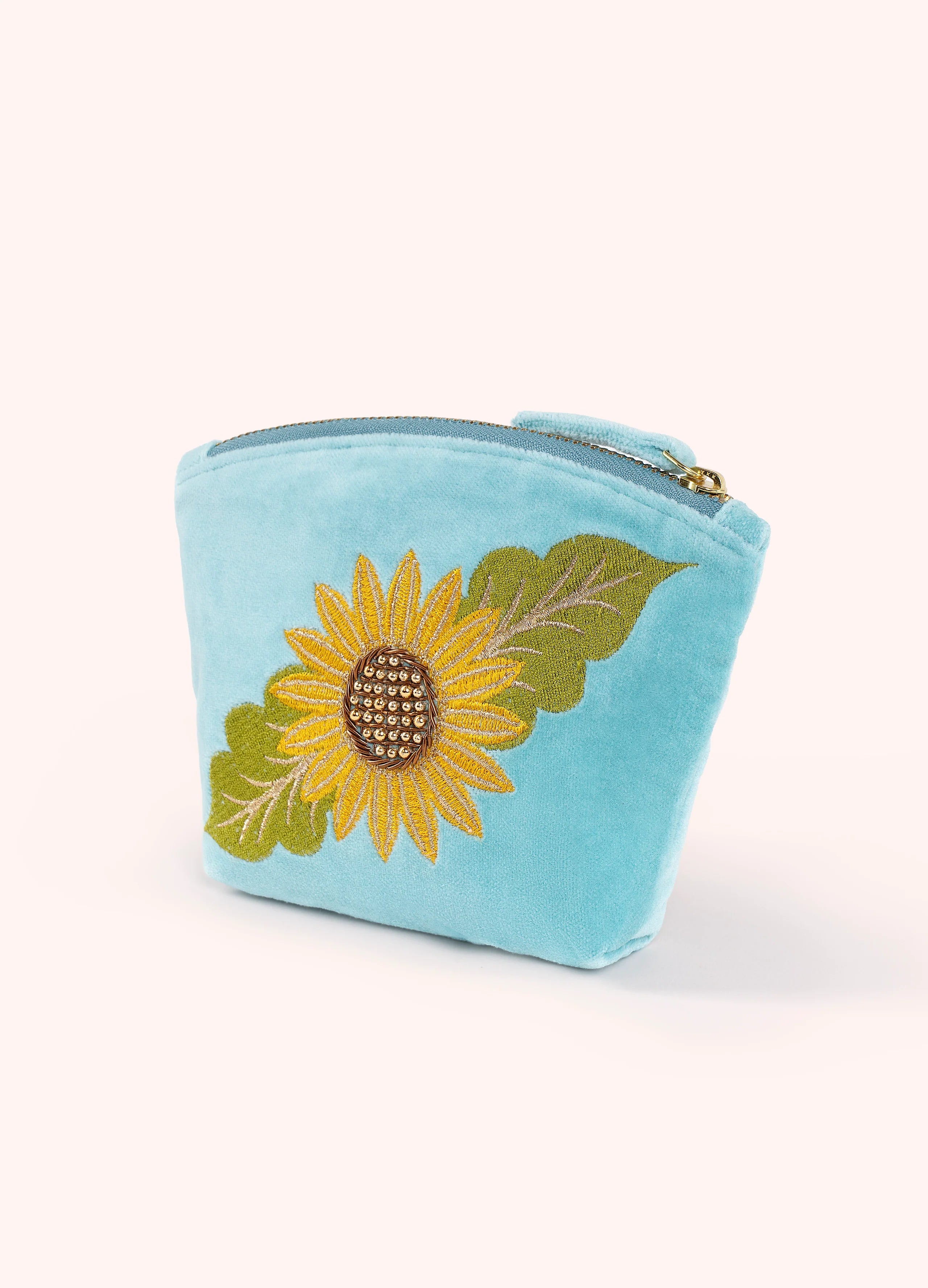 Powder - Embroidered Velvet Mini Pouch - Summer Sunflower