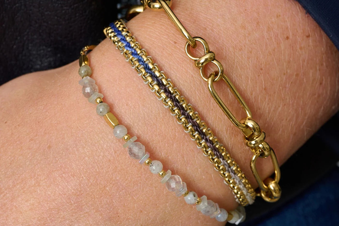 Bloom Denim Gold Braided Bracelet