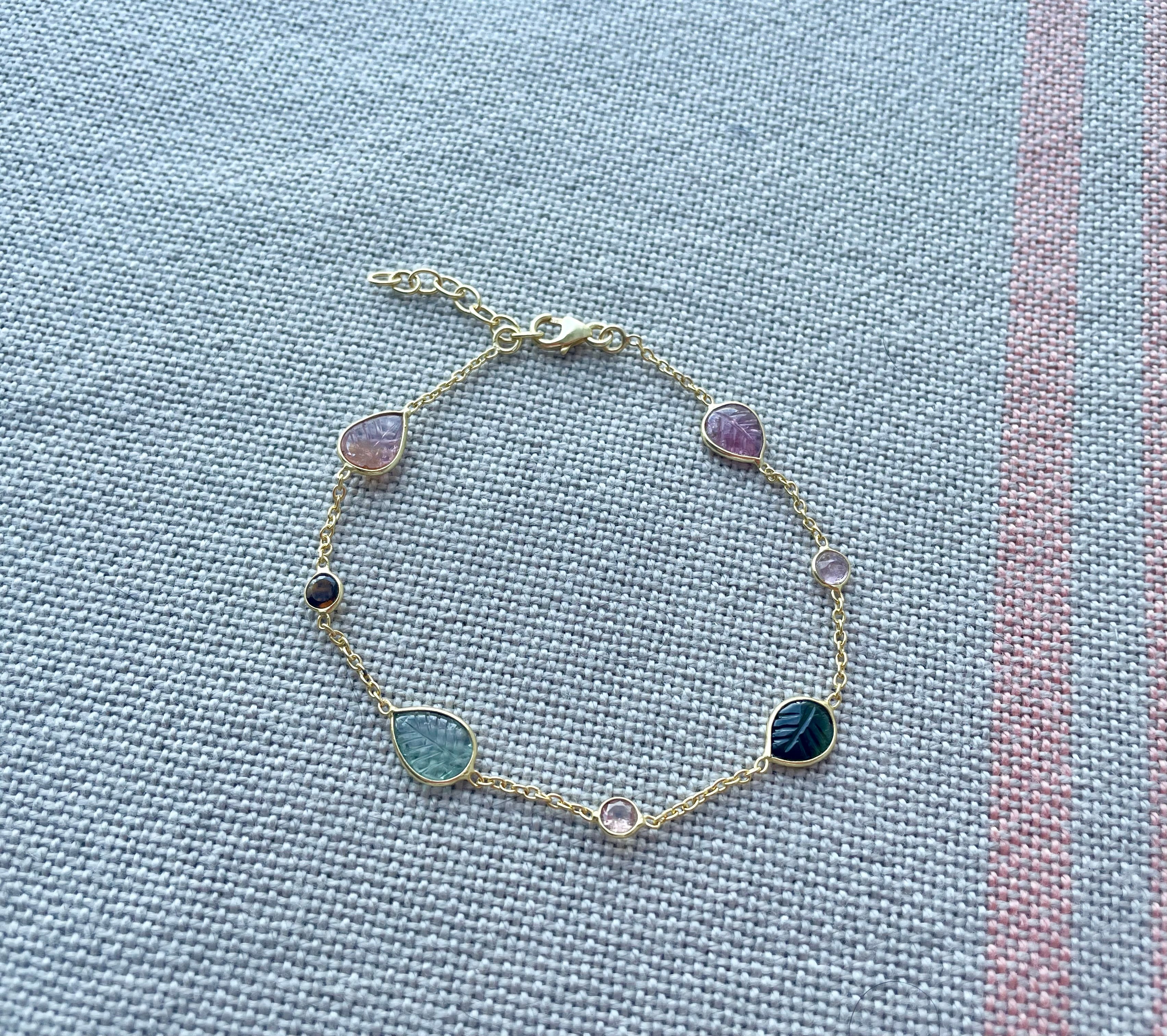 Carved Tourmaline Delicate Bracelet