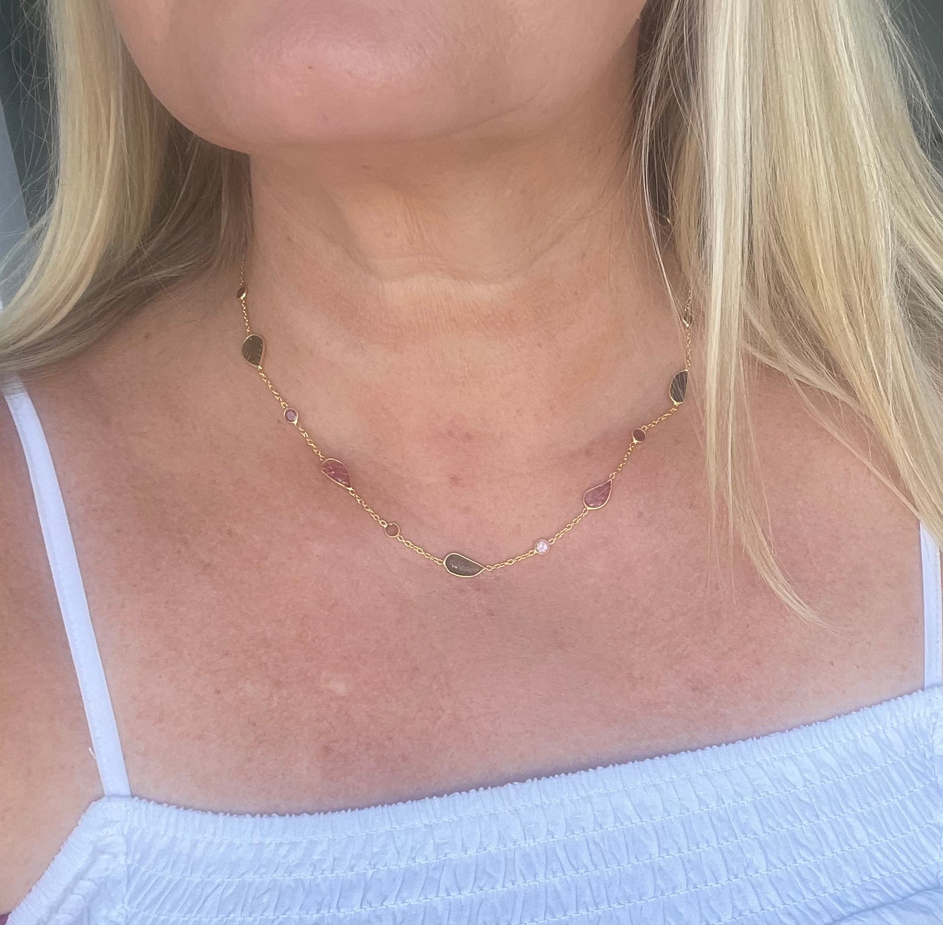 Carved Tourmaline Delicate Necklace